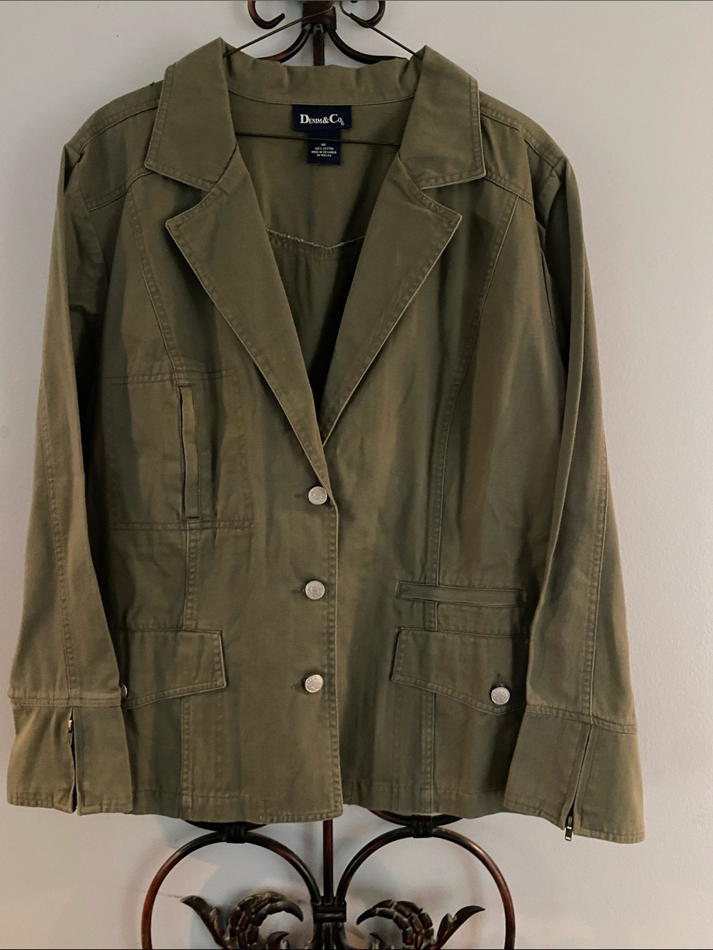Denim&Co Olive Utility Jacket with Notch Collar